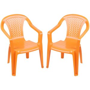 Sunnydays Kinderstoel - 2x - oranje - kunststof - buiten/binnen - L37 x B35 x H52 cm - tuinstoelen