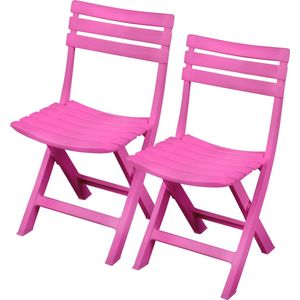 Sunnydays Klapstoel voor buiten/binnen - 2x - roze - 41 x 79 cm - stevig kunststof - Bijzet stoelen