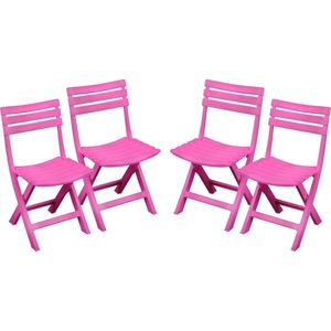 Klapstoel voor buiten/binnen - 4x - roze - 41 x 79 cm - stevig kunststof - Bijzet stoelen - Klapstoelen