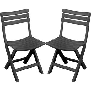 Sunnydays Klapstoel voor buiten/binnen - 2x - donkergrijs - 41 x 79 cm - stevig kunststof - Bijzet stoelen