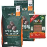 BBQ starterspakket - houtskool briketten 10 kilo - barbecue aanmaakblokjes 32x