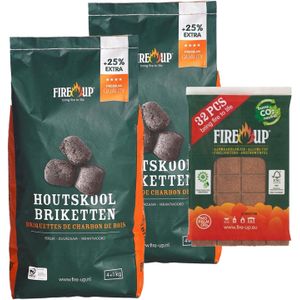 BBQ starterspakket - houtskool briketten 10 kilo - barbecue aanmaakblokjes 32x