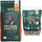 BBQ starterspakket - houtskool briketten 5 kilo - barbecue superstarter aanmaakblokjes 34x