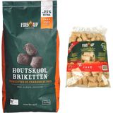 BBQ starterspakket - houtskool briketten 5 kilo - barbecue aanmaak houtwolkrullen 60x