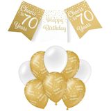 Paperdreams Luxe 70 jaar/Happy Birthday feestversiering set - Ballonnen &amp; vlaggenlijnen - wit/goud
