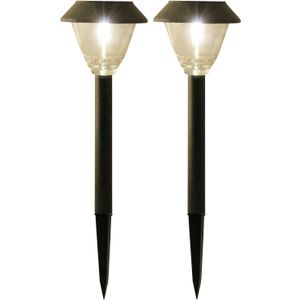 Solar tuinlamp - 2x - antraciet grijs - LED Softtone effect - oplaadbaar - D11,5 x H40 cm - Fakkels