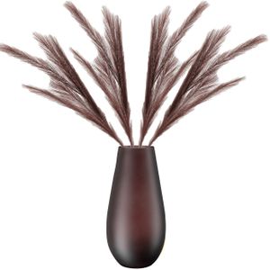 Kunstbloemen bloemstuk boeket in vaas - donkerbruin tinten - 80 cm hoog - Decoratie pampasgras pluimen