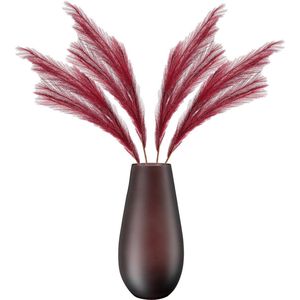 Kunstbloemen bloemstuk boeket in vaas - rood tinten - 80 cm hoog - Decoratie pampasgras pluimen