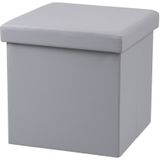 Urban Living Poef Leather BOX - 2x - hocker - opbergbox - lichtgrijs - PU/mdf - 38 x 38 cm - opvouwbaar