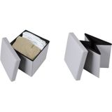 Urban Living Poef Leather BOX - 2x - hocker - opbergbox - lichtgrijs - PU/mdf - 38 x 38 cm - opvouwbaar