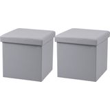 Urban Living Poef Leather BOX - 2x - hocker - opbergbox - lichtgrijs - PU/mdf - 38 x 38 cm - opvouwbaar