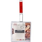 Elite BBQ/barbecue rooster - 2x - klem grill - metaal/hout - 22 x 46 x 1 cm - vlees/vis/groente
