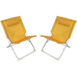 Sunnydays Havana camping/strand stoel - 2x - aluminium - inklapbaar - geel - L49 x B62 x H61 cm