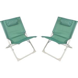 Sunnydays Havana camping/strand stoel - 2x - aluminium - inklapbaar - groen - L49 x B62 x H61 cm
