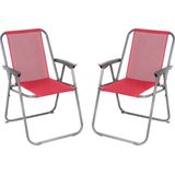 Sunnydays Picnic camping/strand stoel - 2x - aluminium - inklapbaar - roze - L53 x B55 x H75 cm