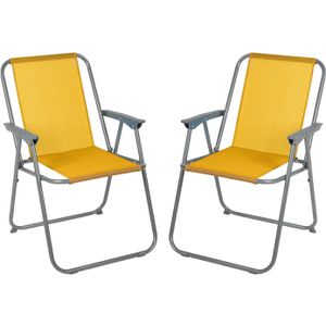 Sunnydays Picnic camping/strand stoel - 2x - aluminium - inklapbaar - geel - L53 x B55 x H75 cm