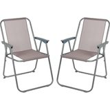 Sunnydays Picnic camping/strand stoel - 2x - aluminium - inklapbaar - beige - L53 x B55 x H75 cm