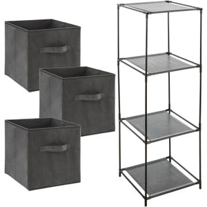 Kastmandjes/opberg manden - donkergrijs velours - 3x stuks van 29 Liter - In rek van 34 x 98 cm