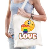 Bellatio Decorations Gay Pride tas - katoen - 42 x 38 cm - naturel - LHBTI - love emoji