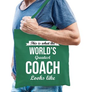 Cadeau tas voor coach/trainer - groen - katoen - 42 x 38 cm - Feest Boodschappentassen