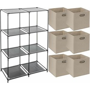 5Five Kastmandjes/opberg manden - taupe - 6x stuks van 29L - Metalen rekje is 68 x 98 cm