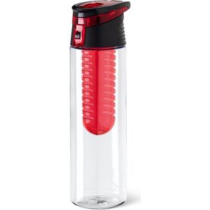 Waterfles/sportfles/drinkfles Waterprofs - transparant/rood - kunststof - 740 ml - met fruit filter