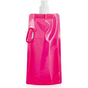 Waterfles/drinkfles/sportbidon opvouwbaar - roze - kunststof - 460 ml - schroefdop - waterzak