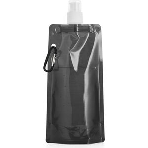 Waterfles/drinkfles/sportbidon opvouwbaar - zwart - kunststof - 460 ml - schroefdop - waterzak