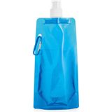Waterfles/drinkfles/sportbidon opvouwbaar - blauw - kunststof - 460 ml - schroefdop - waterzak