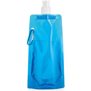 Waterfles/drinkfles/sportbidon opvouwbaar - blauw - kunststof - 460 ml - schroefdop - waterzak