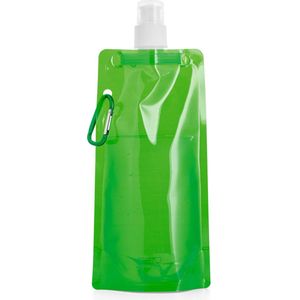 Waterfles/drinkfles/sportbidon opvouwbaar - groen - kunststof - 460 ml - schroefdop - waterzak