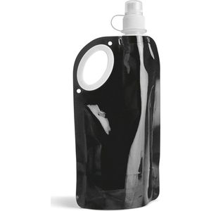 Waterfles/drinkfles/sportbidon opvouwbaar - zwart - kunststof - 770 ml - schroefdop - waterzak