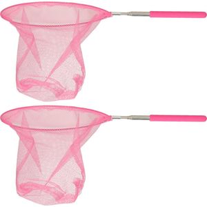 Schepnet/visnet/vlindernet - 2x - Uitschuifbaar - roze - van 38 cm tot 75 cm - Visnetten