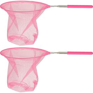 Ibergarden Schepnet/visnet/vlindernet - 2x - Uitschuifbaar - roze - van 38 cm tot 75 cm