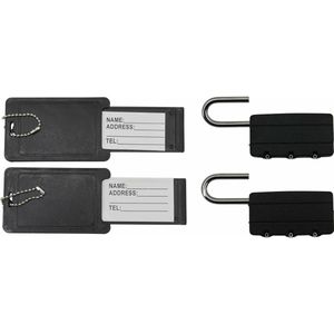 Kofferlabel/bagagelabel incl. hangslot - 6x - zwart - cijferslot - Bagagelabels