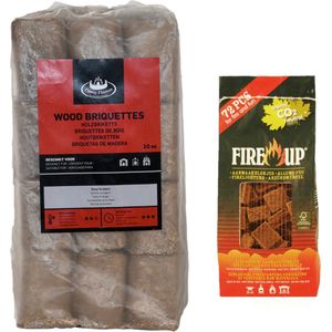 Houtbriketten - 10 kilo - kachel/openhaard - incl 72x aanmaakblokjes