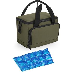 Kleine koeltas/lunch tas - incl. koelelement - 24 x 17 x 17 cm - 2 vakken - military groen