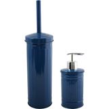 MSV Toiletborstel in houder 38 cm/zeeppompje 260 ml set Industrial - metaal - blauw
