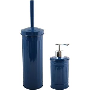 MSV Toiletborstel in houder 38 cm/zeeppompje 260 ml set Industrial - metaal - blauw