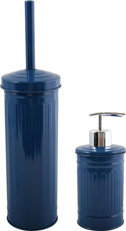 MSV Toiletborstel in houder 38 cm/zeeppompje 260 ml set Industrial - metaal - blauw