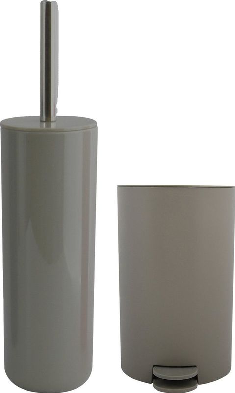 MSV Toiletborstel in houder/pedaalemmer set Moods - kunststof - taupe/beige