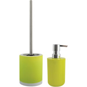 MSV Toiletborstel in houder 38 cm/zeeppompje 260 ml set Moods - keramiek/kunststof - lime/appel groen