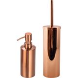 MSV Toiletborstel in houder 40 cm/zeeppompje 260 ml badkamer set Doha - RVS - koper