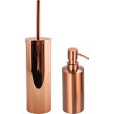MSV Toiletborstel in houder 40 cm/zeeppompje 260 ml badkamer set Doha - RVS - koper