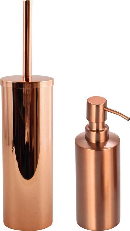 MSV Toiletborstel in houder 40 cm/zeeppompje 260 ml badkamer set Doha - RVS - koper