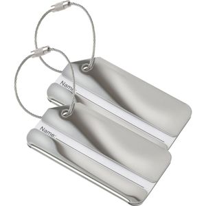 Kofferlabel Traveller - 2x - zilver - 8 x 4 cm - reiskoffer/handbagage label - Bagagelabels