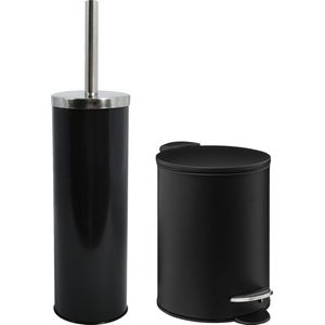 MSV Badkamer accessoires set - zwart - pedaalemmer 3L en wc/toilet-borstel - metaal