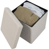 Urban Living Poef Teddy BOX - 2x - Hocker - Opbergbox - Creme Wit - Polyester/Mdf - 38 X 38 cm