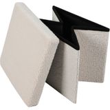 Urban Living Poef Teddy BOX - 2x - Hocker - Opbergbox - Creme Wit - Polyester/Mdf - 38 X 38 cm