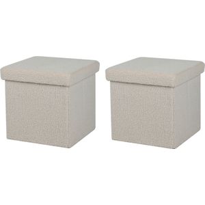 Urban Living Poef Teddy BOX - 2x - Hocker - Opbergbox - Creme Wit - Polyester/Mdf - 38 X 38 cm